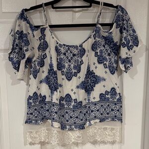 Floral Blue and White Women's Top